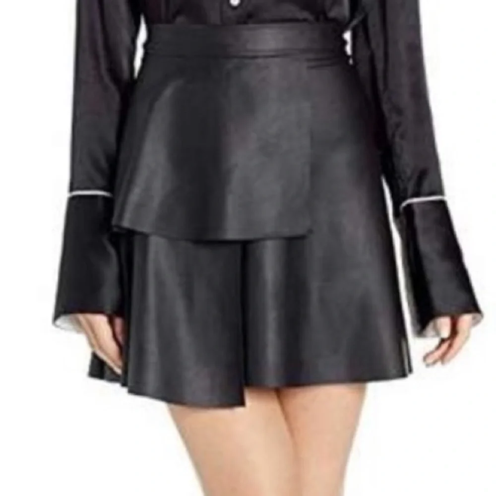 BCBG Faux Leather Paneled Skater Skirt
